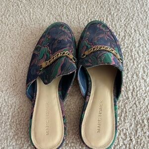 Marc Fisher Women's Blue and Green Loafers with Chain Detail